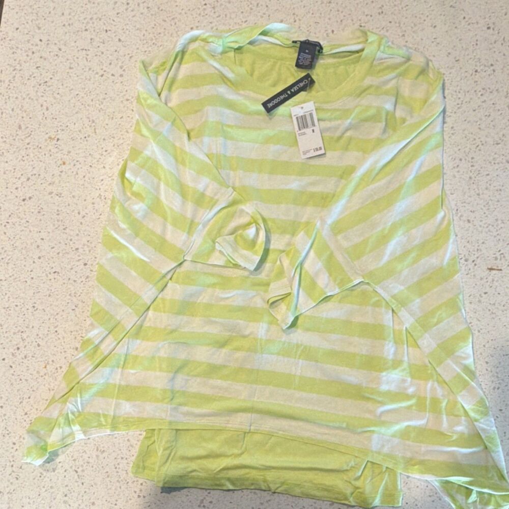 Chelsea & Theodore Citron White Striped Rayon Top Long Sleeve Size M